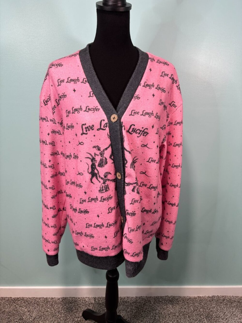 Live, Laugh, Lucifer Pink Cardigan Medium                    Lot G